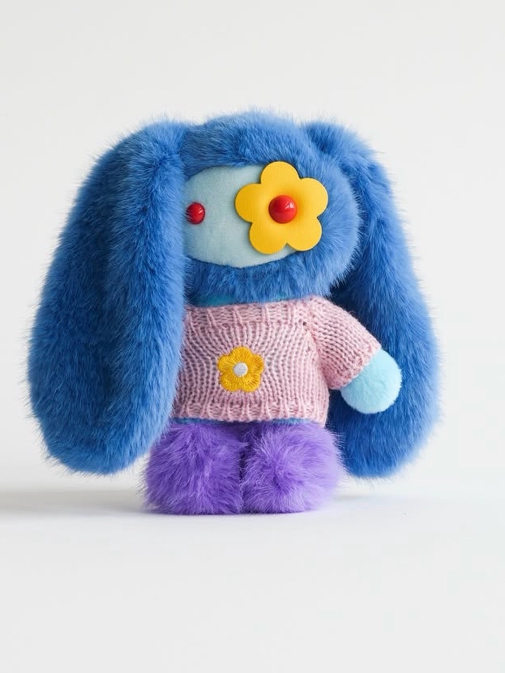 JuJu Blue Plush Bunny with Pink Sweater and Purple Feet